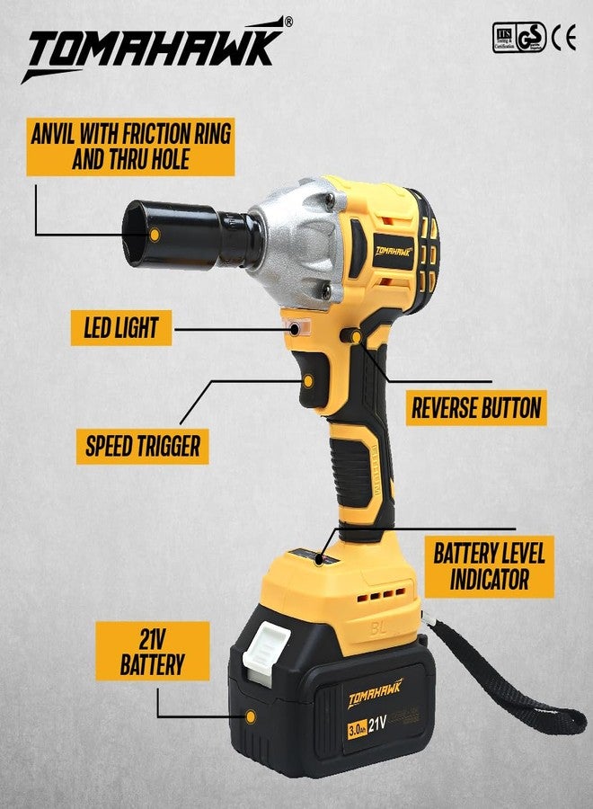 Tomahawk 20V Brushless Cordless Impact Wrench T8582, 300Nm Torque, ½” Square Drive + ¼” Hex, 2×3.0Ah Batteries, LED Light, Heavy Duty Professional Tool - Image 3
